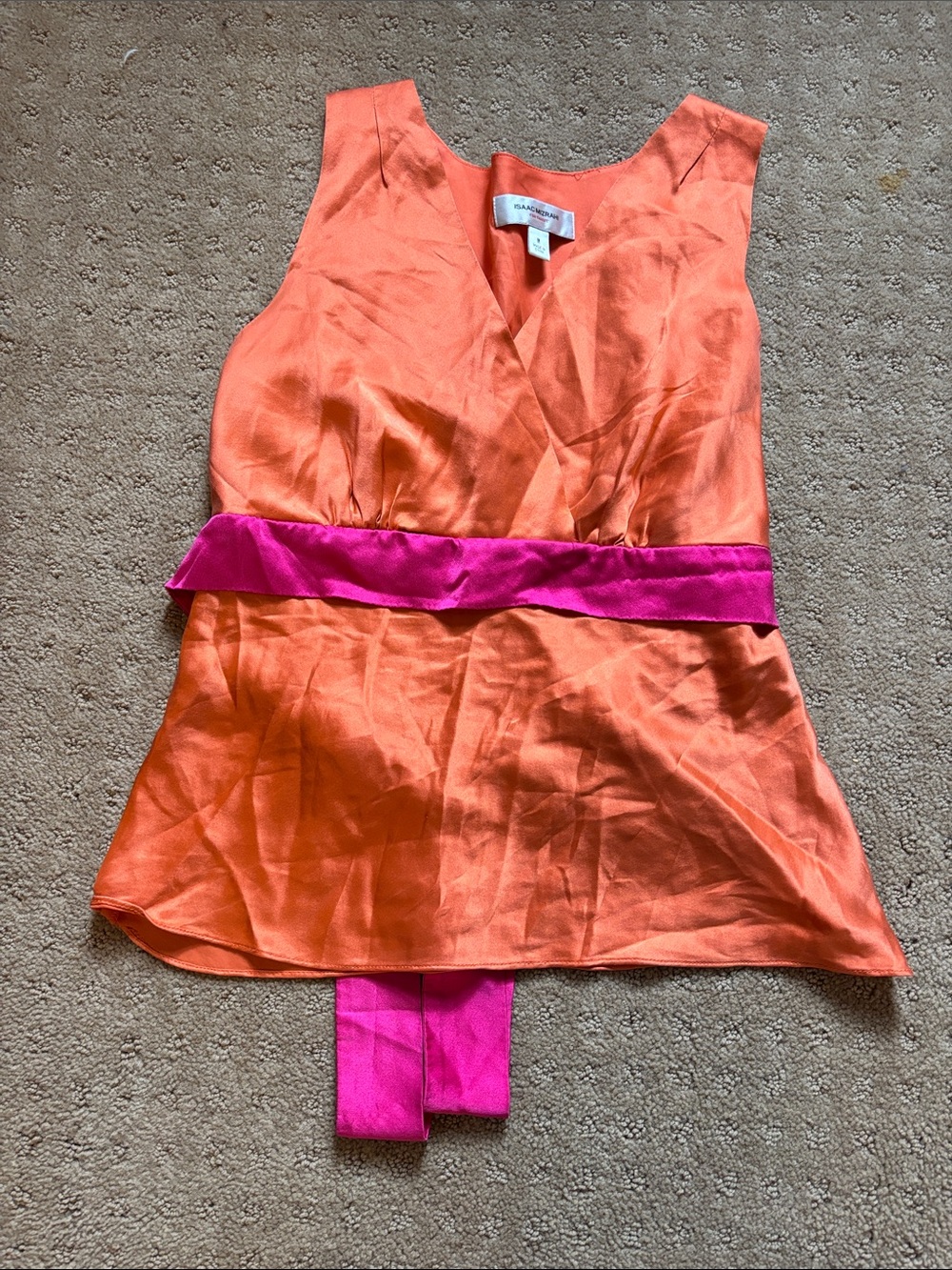Isaac Mizrahi Orange Silk V-Neck Camisole with Pink Waist Sash